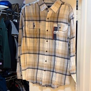 George Men's Plaid Button-Down Shirt in Tan and Blue